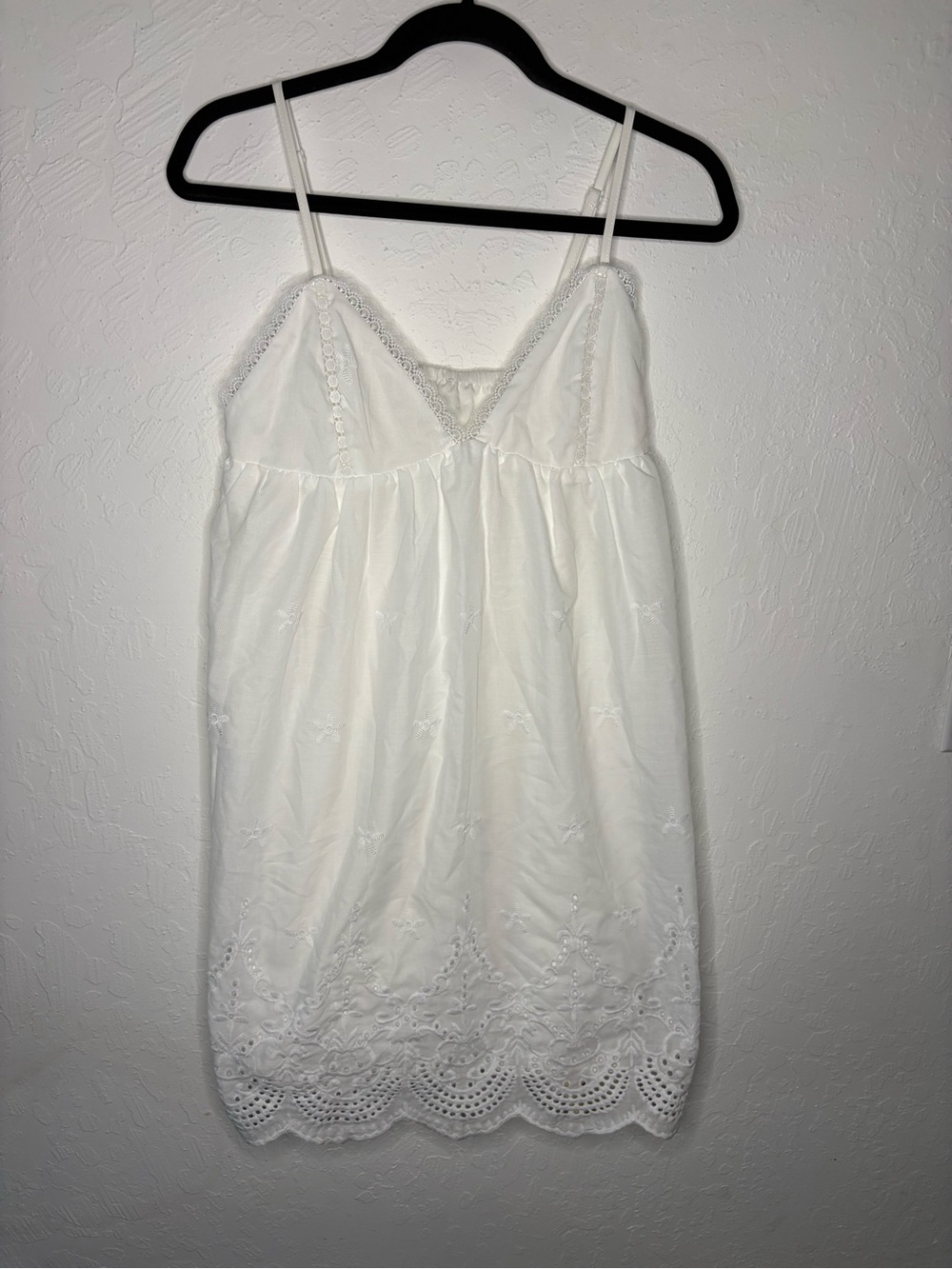NEW White Eyelet Sundress V-Neck Lace Trim Lined Women S Cottage Boho Crisp‎